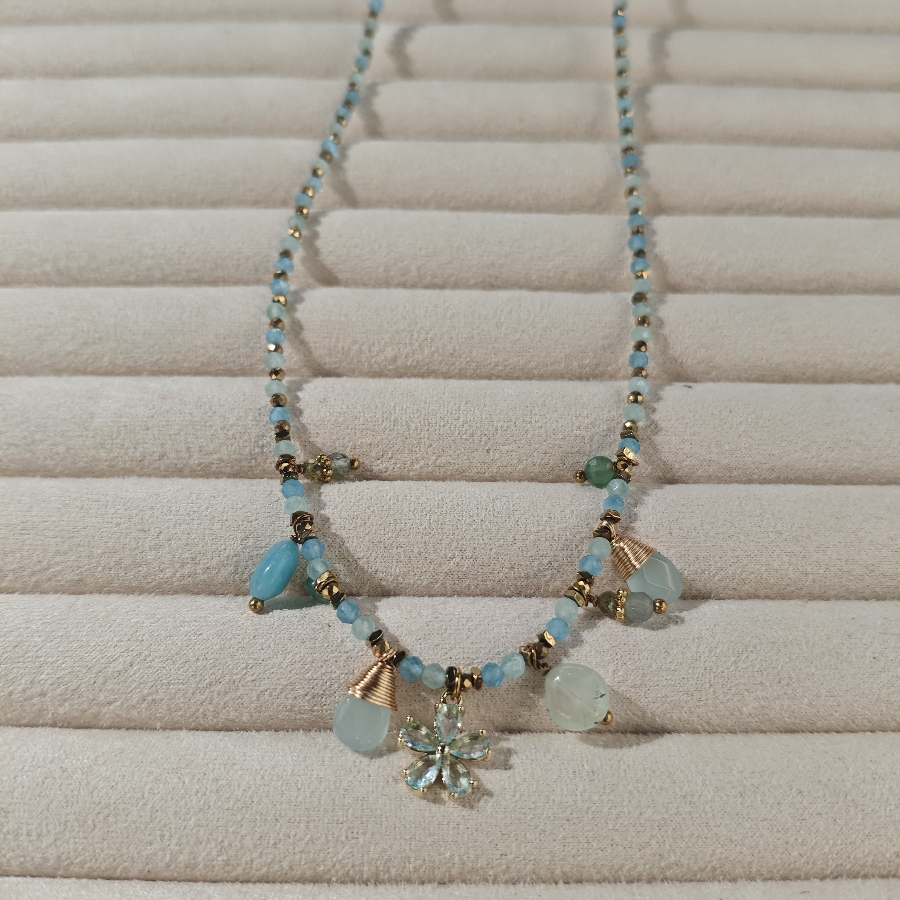 Influential new accessory, fashionable and elegant aquamarine beaded handcrafted necklace detail image 4