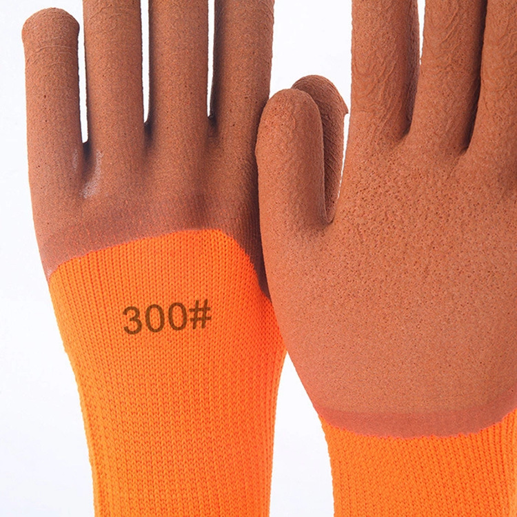 Winter thickened and fleece ring gloves, warm, wear-resistant and protective, cold storage latex anti-slip 300# foam gloves, free shipping, thickened labor protection gloves, wear-resistant for construction sites, factory operations, work, industrial anti-slip white cotton thread gloves detail image 2