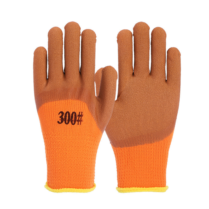 Winter thickened and fleece ring gloves, warm, wear-resistant and protective, cold storage latex anti-slip 300# foam gloves, free shipping, thickened labor protection gloves, wear-resistant for construction sites, factory operations, work, industrial anti-slip white cotton thread gloves