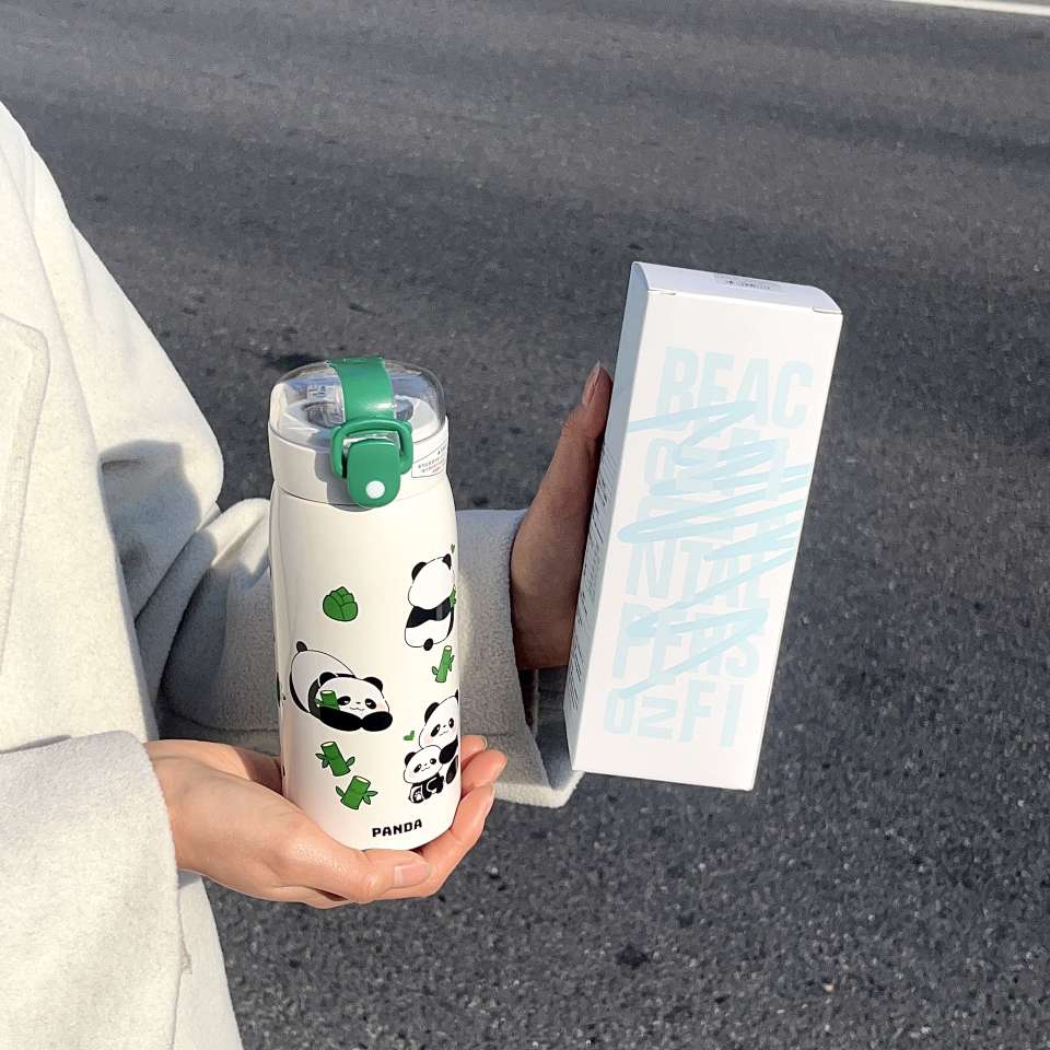 萌熊透明吸管熊猫350ML白底实物图