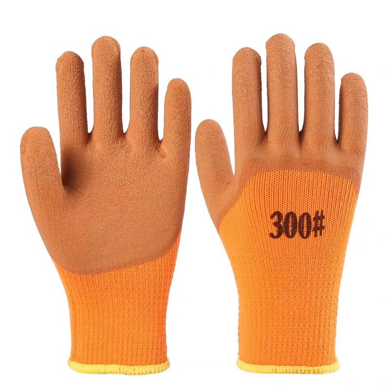 Winter thickened and fleece ring gloves, warm, wear-resistant and protective, cold storage latex anti-slip 300# foam gloves, free shipping, thickened labor protection gloves, wear-resistant for construction sites, factory operations, work, industrial anti-slip white cotton thread gloves detail image 5