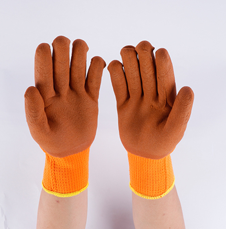 Winter thickened and fleece ring gloves, warm, wear-resistant and protective, cold storage latex anti-slip 300# foam gloves, free shipping, thickened labor protection gloves, wear-resistant for construction sites, factory operations, work, industrial anti-slip white cotton thread gloves detail image 3