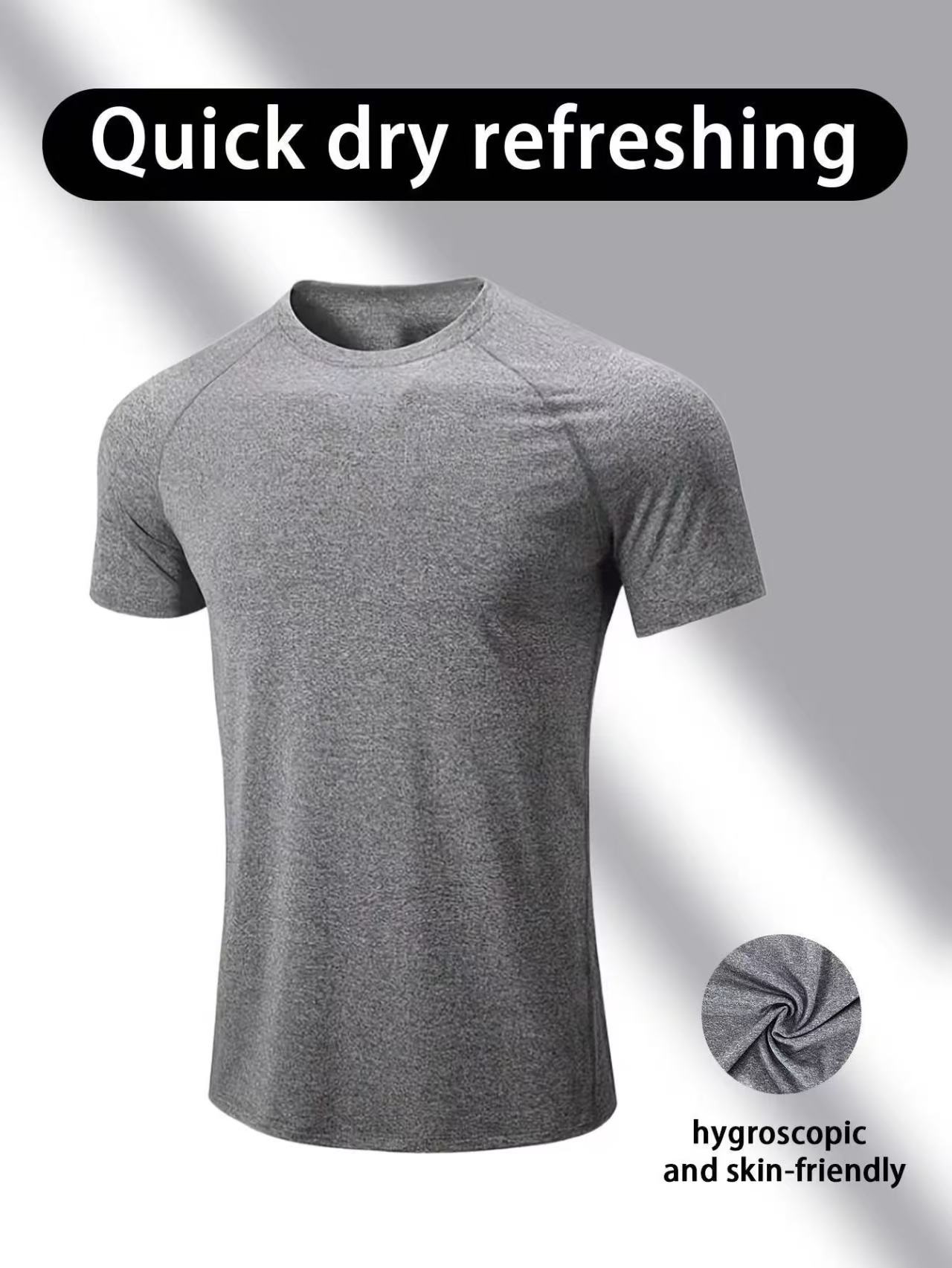 Cross-border men's fitness quick-drying short-sleeved T-shirt, round-neck slimming elastic sports casual solid color breathable training top