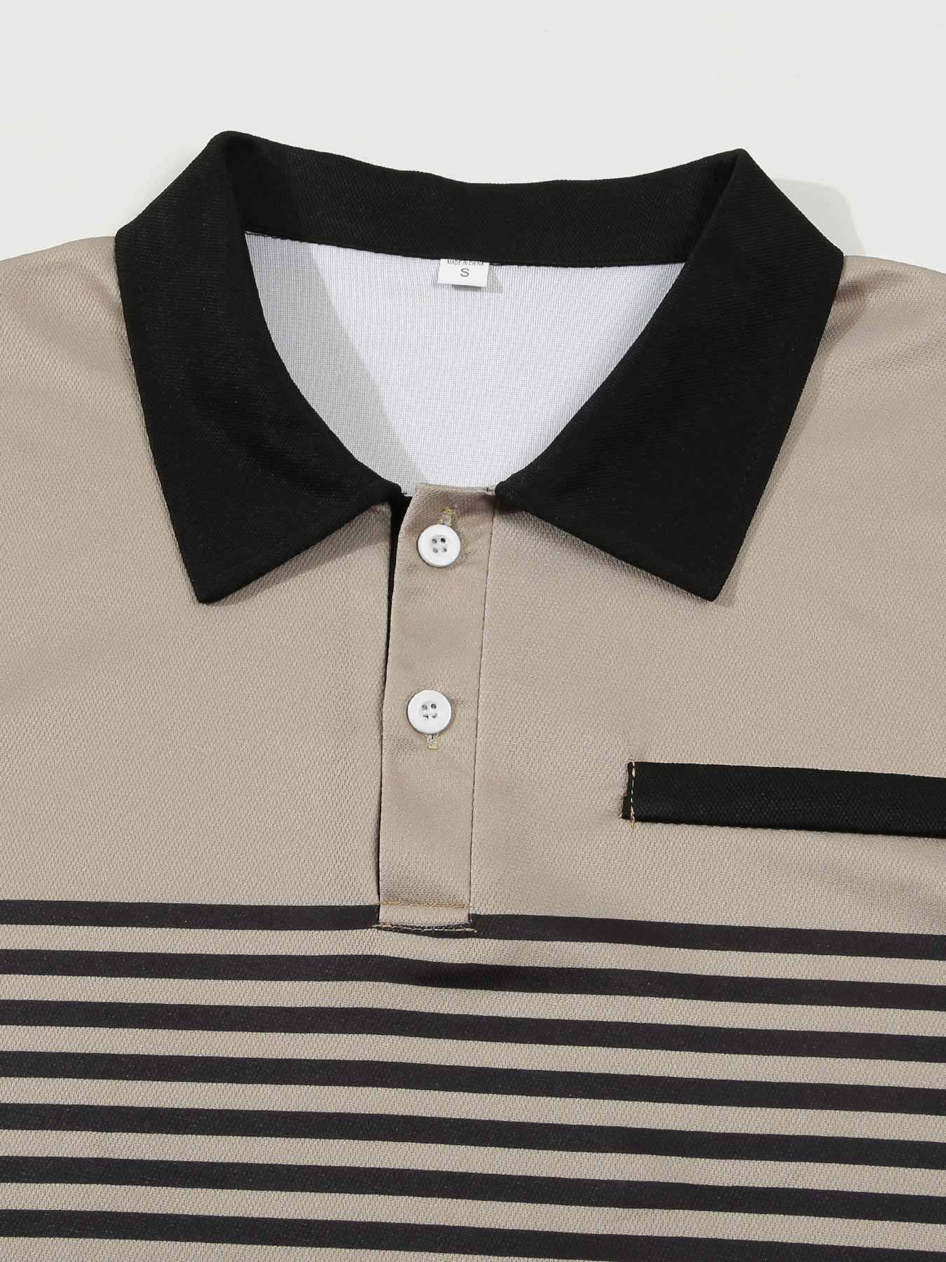 The 2026 wholesale new summer men's casual POLO shirts with V-neck buttons on the front pocket and striped patchwork are all bestsellers Application Scenario