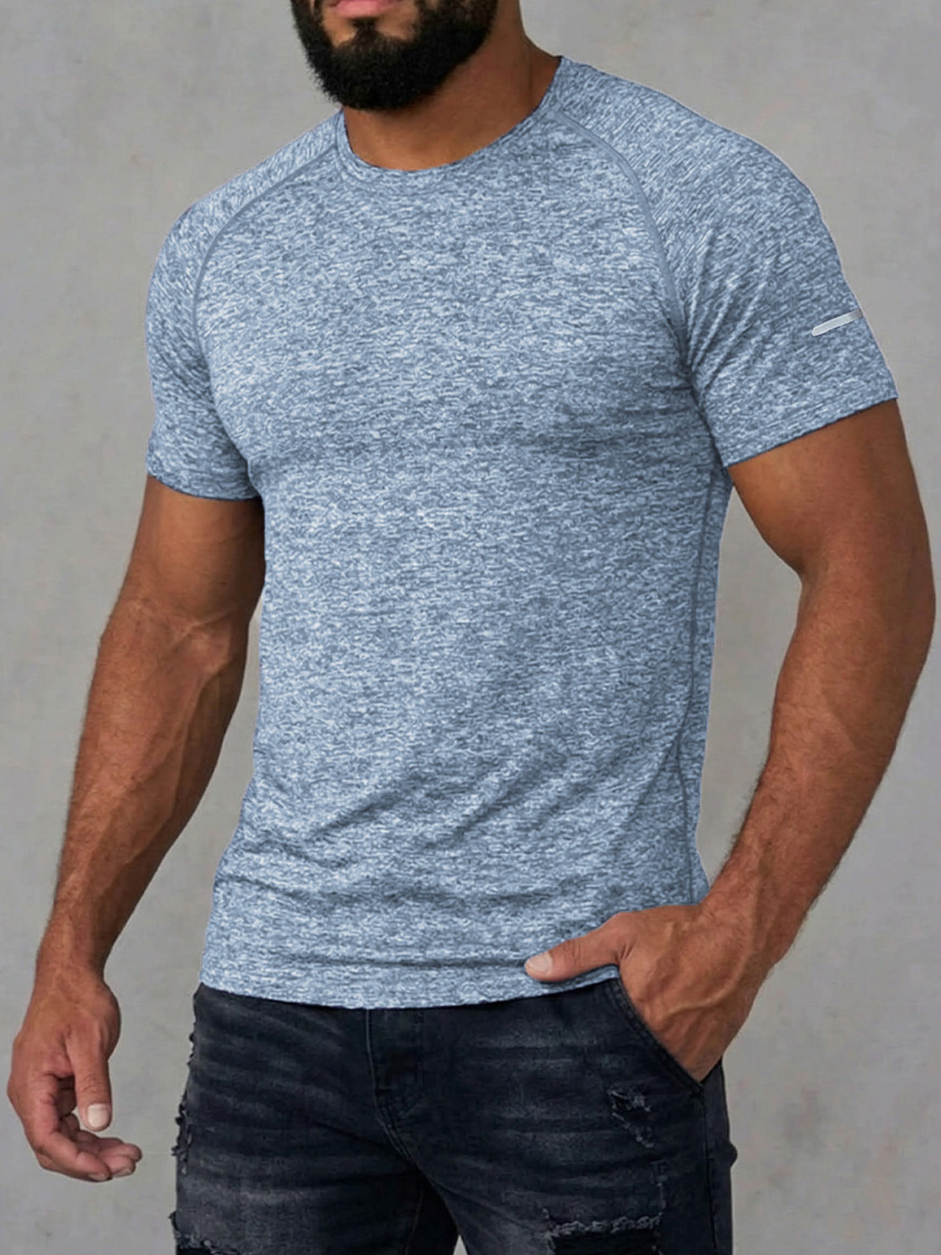 2026 New cross-border trade T-shirt, cationic reflective strip solid color round neck, sporty outdoor casual short-sleeved for men