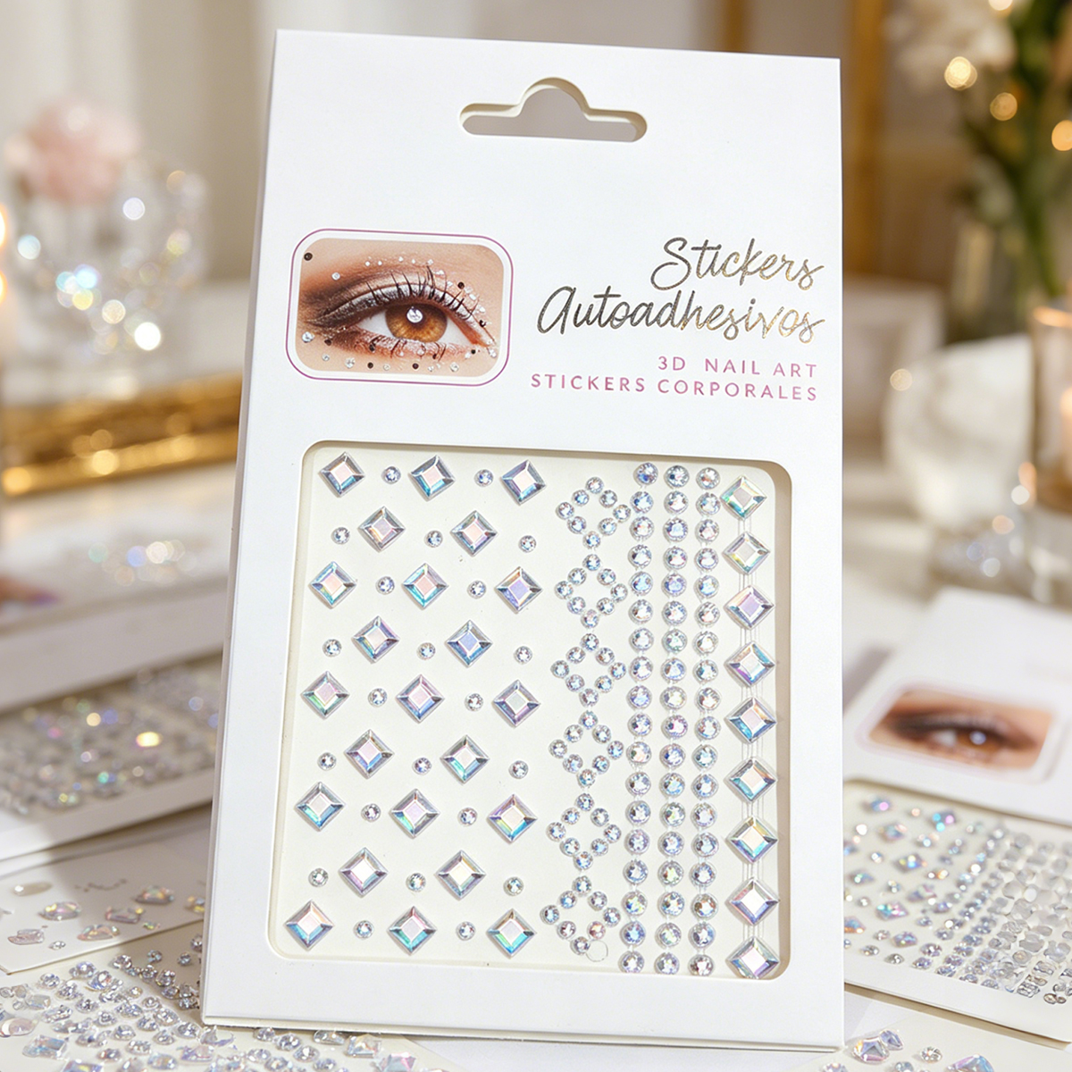 Facial patches, flower-patterned face makeup stickers, brow center face stickers, nail art makeup accessories, and sparkling diamond face patches Specification image