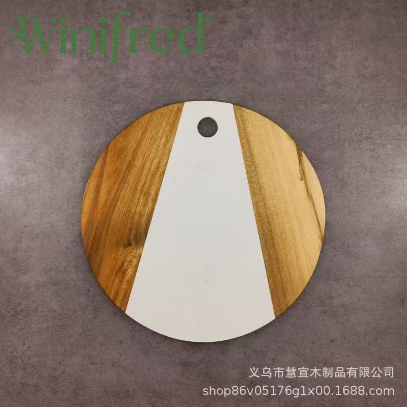 天然相思木圆形砧板 带挂孔设计 白色中央区厨房料理专用