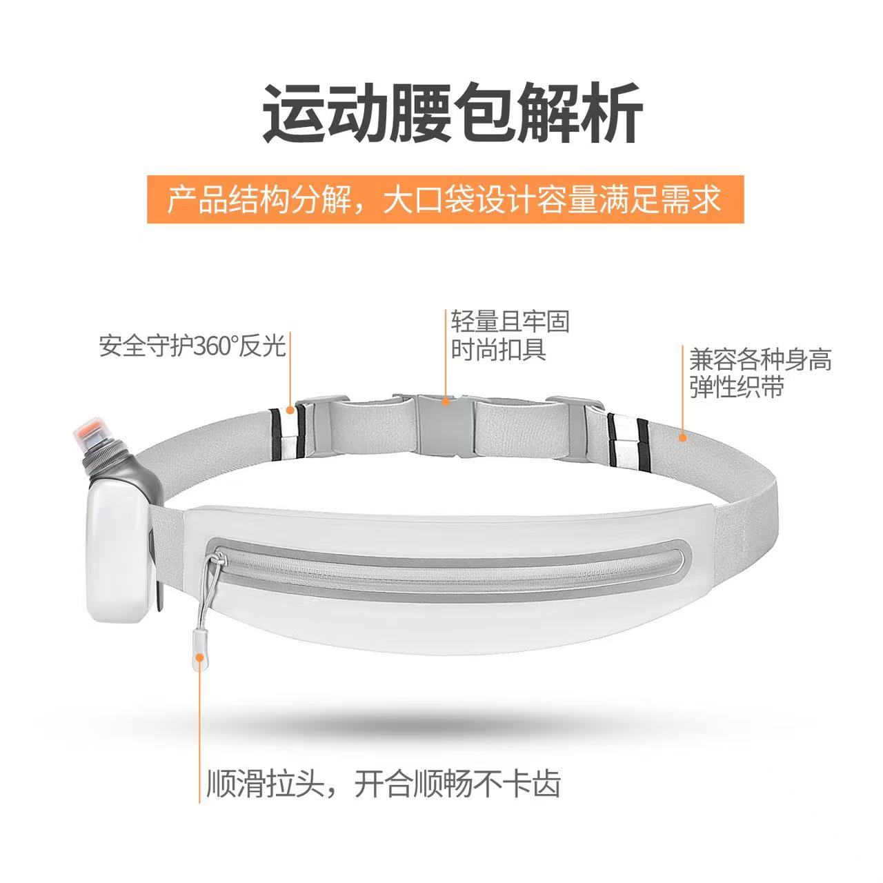 Sports waist bag, running phone bag, men's and women's outdoor equipment, waterproof and invisible new mini belt, reflective bag details Picture