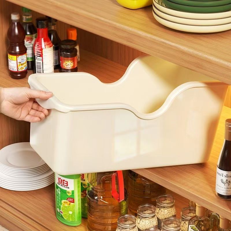 A off-white steel kitchen sink with a dish rack and a pot storage box Application Scenario