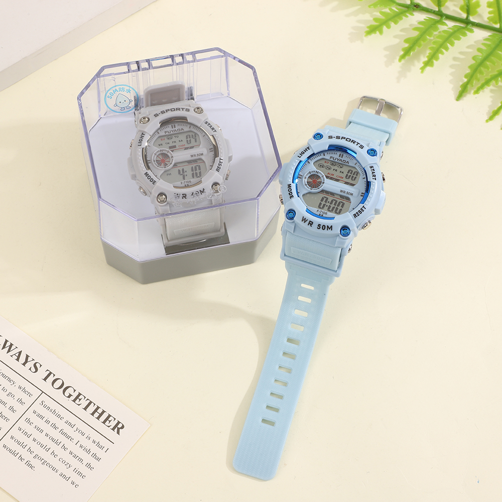 Fuyada 50-meter water-resistant electronic watch, multi-functional luminous alarm clock chronograph, outdoor swimming sports watch for boys and girls, shockproof and wear-resistant, simple digital wristwatch, trendy and versatile electronic watch for teenagers Specification image