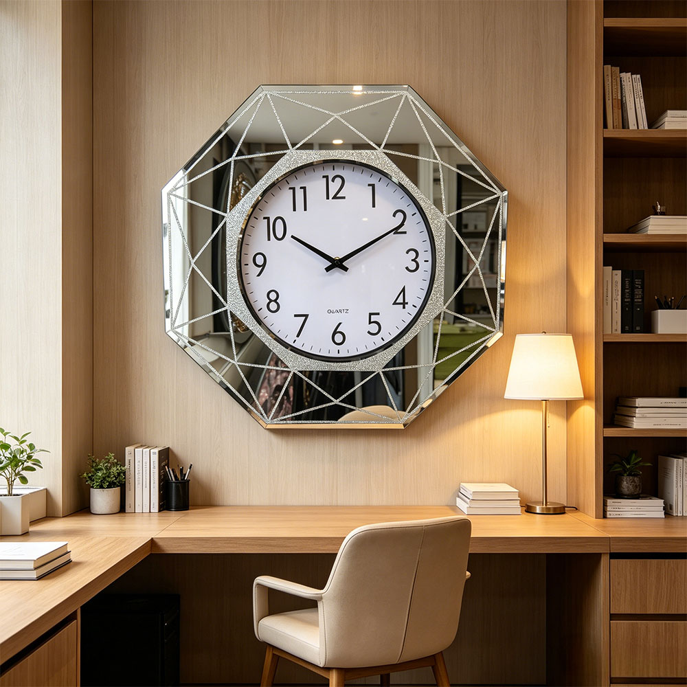 The thin and light glass dial wall clock, silent countdown machine, silver, simple and elegant, Nordic style home art, Xin Yi glass wall clock details Picture