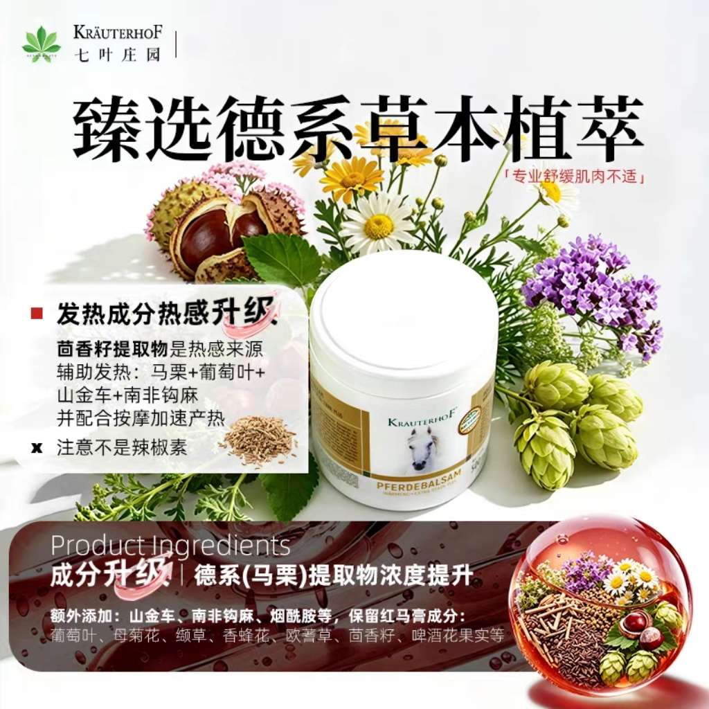 German original imported Seven-Leaf Garden Platinum Edition Chestnut Massage Gel 500ml, genuine German Horse Cream Platinum Edition Massage Gel Application Scenario