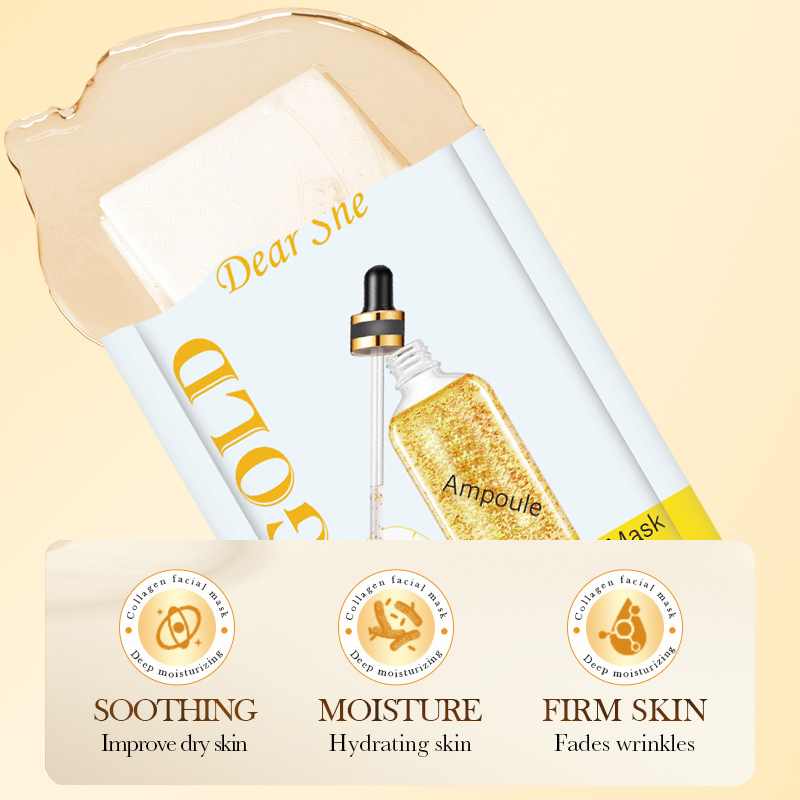 DEAR SHE 10PCS Gold Collagen Ampoule Mask Moisturizing, Hydrating and rejuvenating Cross-border Export Wholesale details Picture