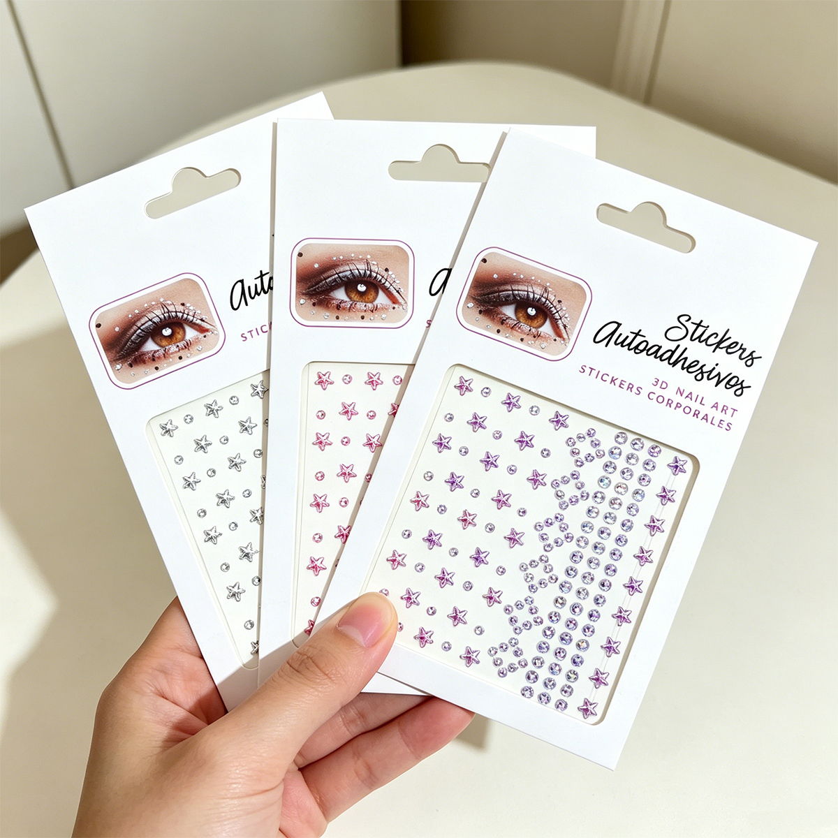 Five-pointed star dazzling round diamond facial diamond stickers, stage makeup eye makeup Bright diamond stickers, music festival party glue-free facial nail art decorative stickers