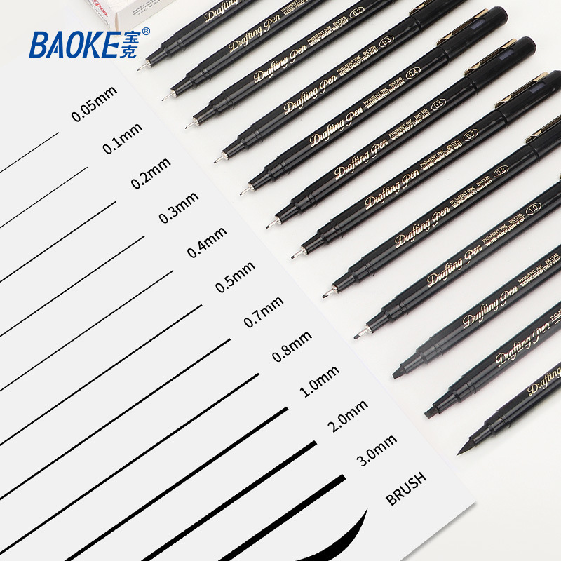 Bao Ke needle tube drawing pen, art outlining pen, hand-drawn sketch, comic design outline pen, black gel pen, signature pen