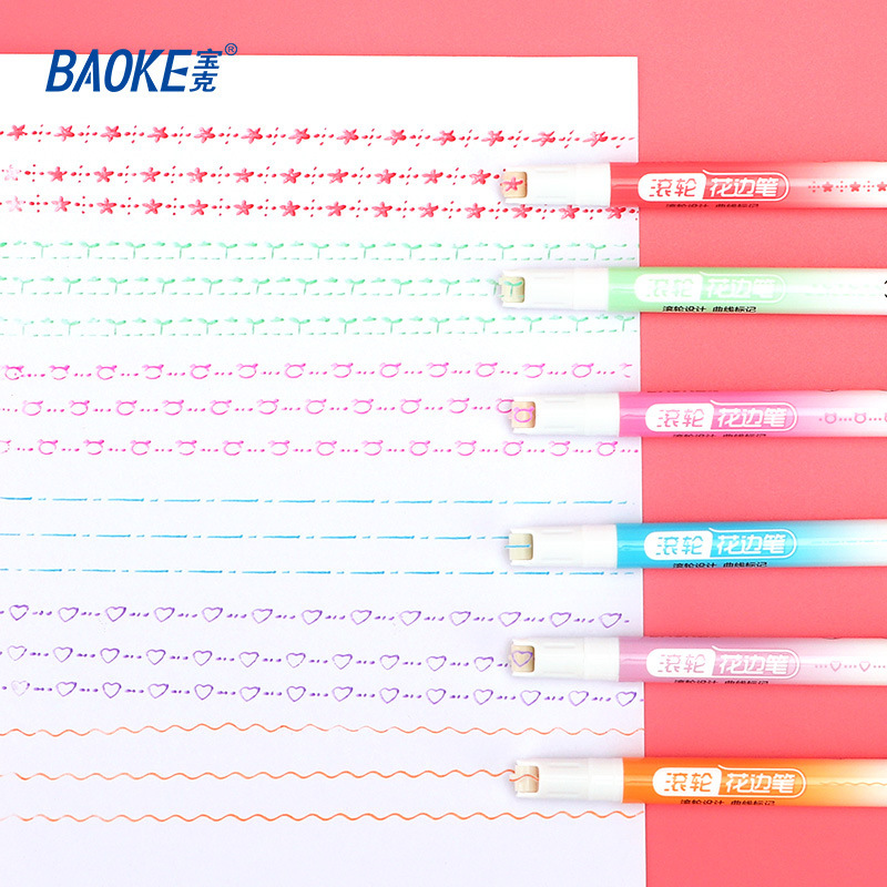 Bao Ke Double-head roller lace pen planner pen, quick-drying and smooth new product, DIY painting pattern student highlighter pen details Picture