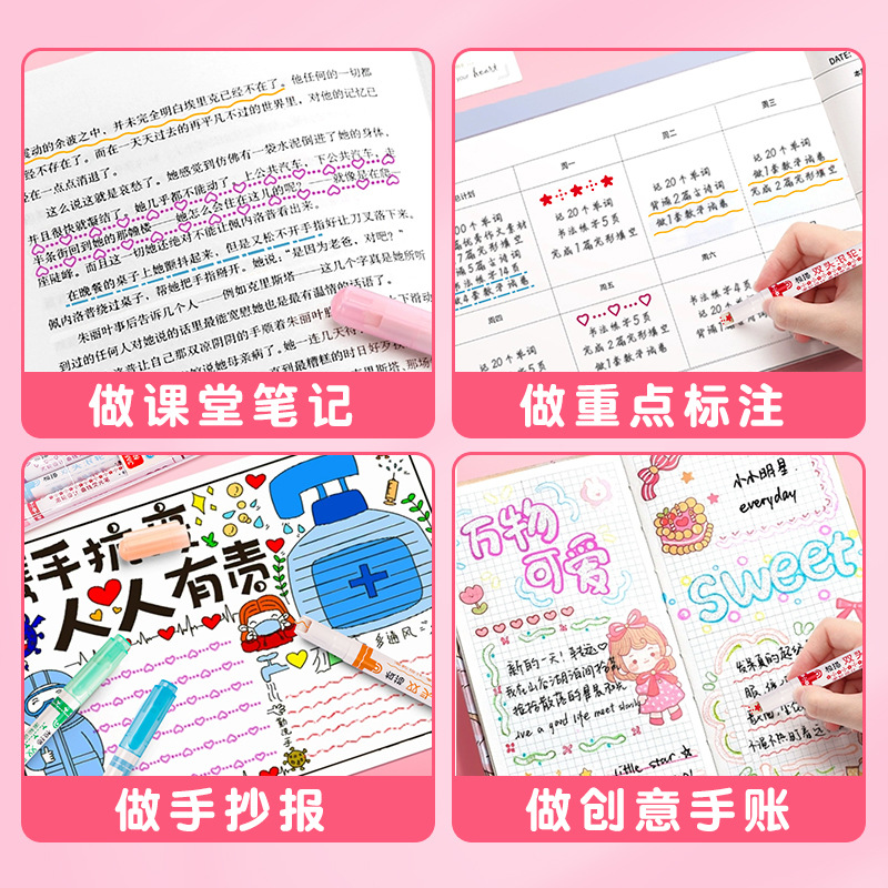 Bao Ke Double-head roller lace pen planner pen, quick-drying and smooth new product, DIY painting pattern student highlighter pen Application Scenario