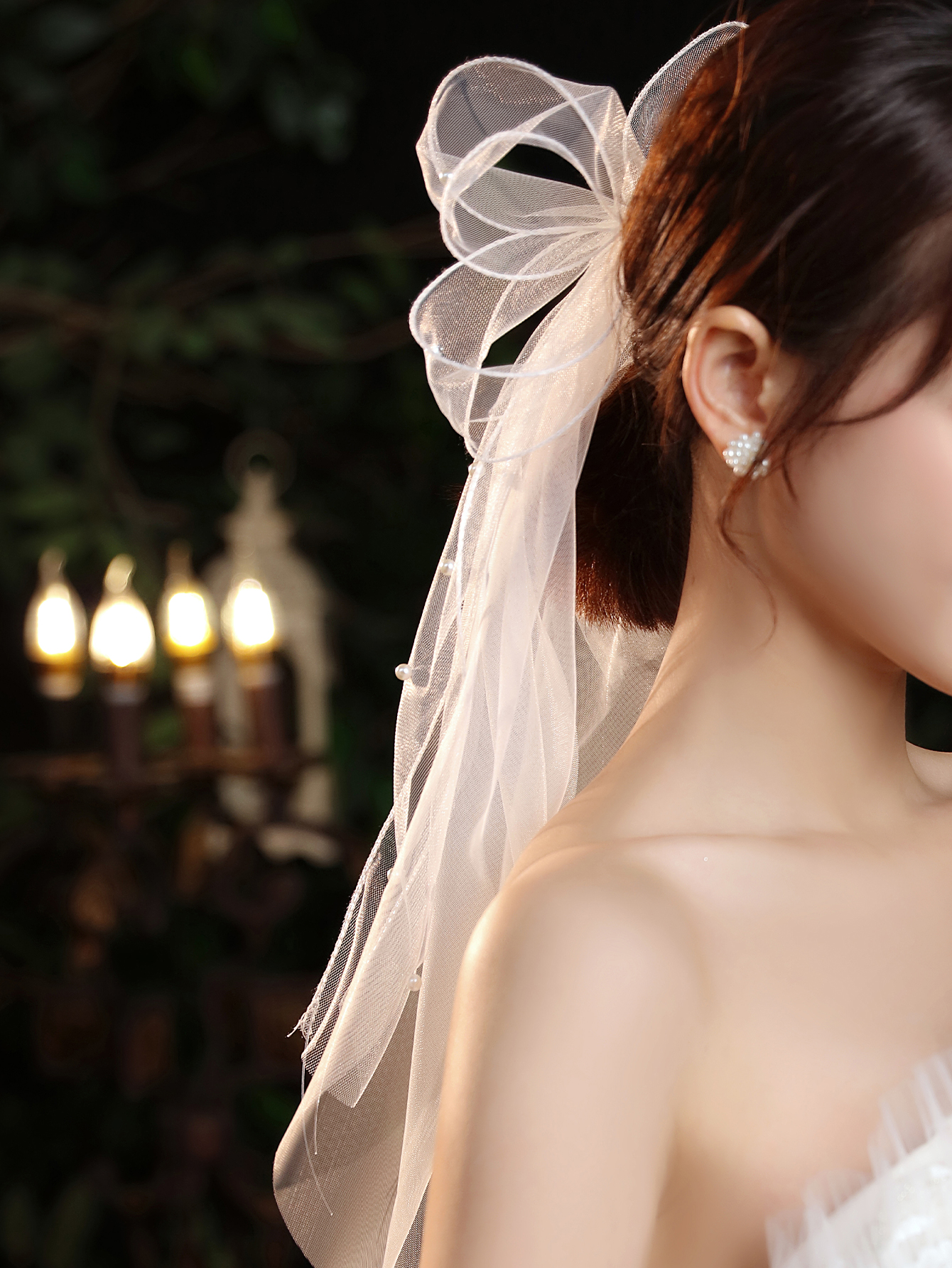 白色纱质蝴蝶结发饰配不织布垫片无纺布底片汉服吉祥配饰 Application Scenario