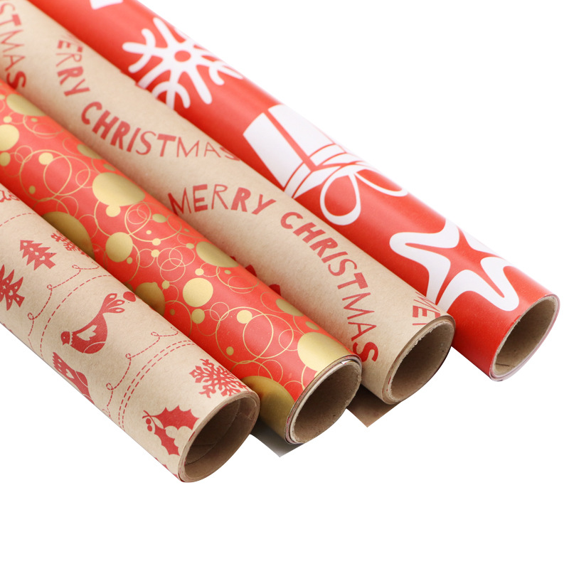 红色棕色圣诞主题包装纸卷 节日礼品 wrapping paper 