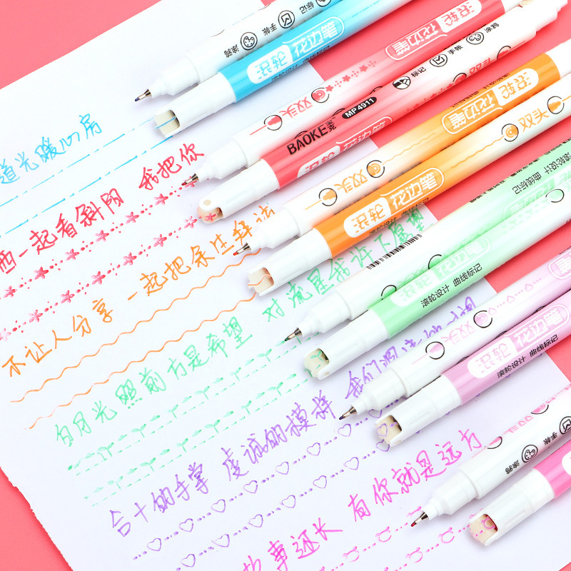 Bao Ke Double-head roller lace pen planner pen, quick-drying and smooth new product, DIY painting pattern student highlighter pen Specification image