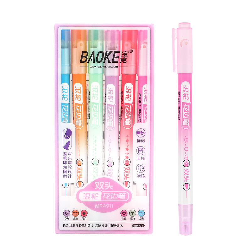 Bao Ke Double-head roller lace pen planner pen, quick-drying and smooth new product, DIY painting pattern student highlighter pen Item Picture
