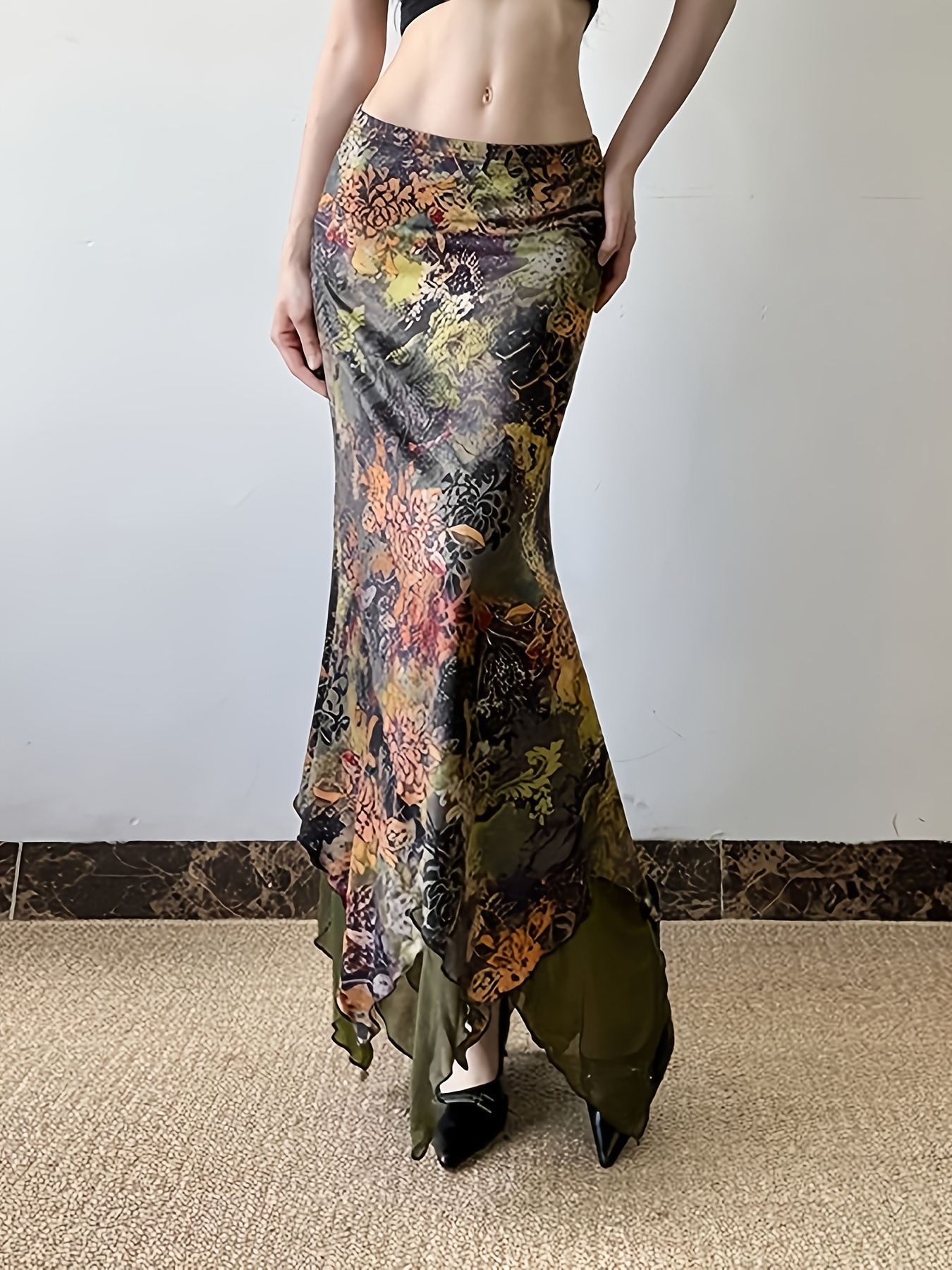 New spring and autumn style forest-themed printed half-length skirt for women, irregular slimming and figure-hugging dress for hot girls