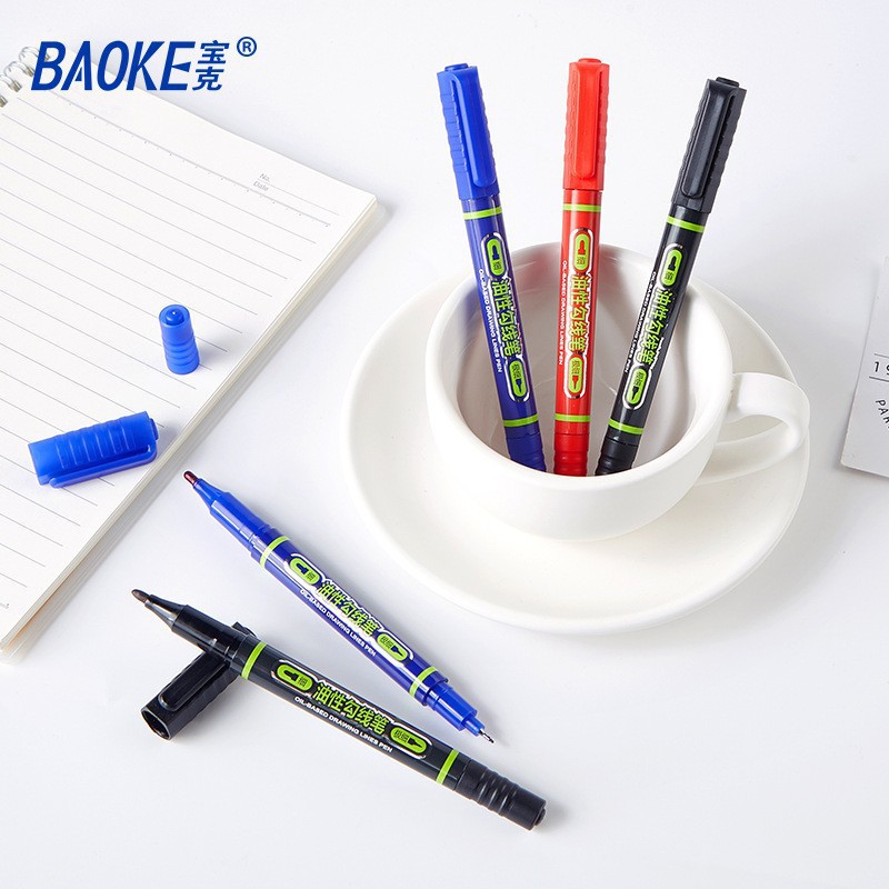 Baok MP2915 double-headed oil-based outlining pen, art student, painting student, note-taking, waterproof and quick-drying marking pen details Picture