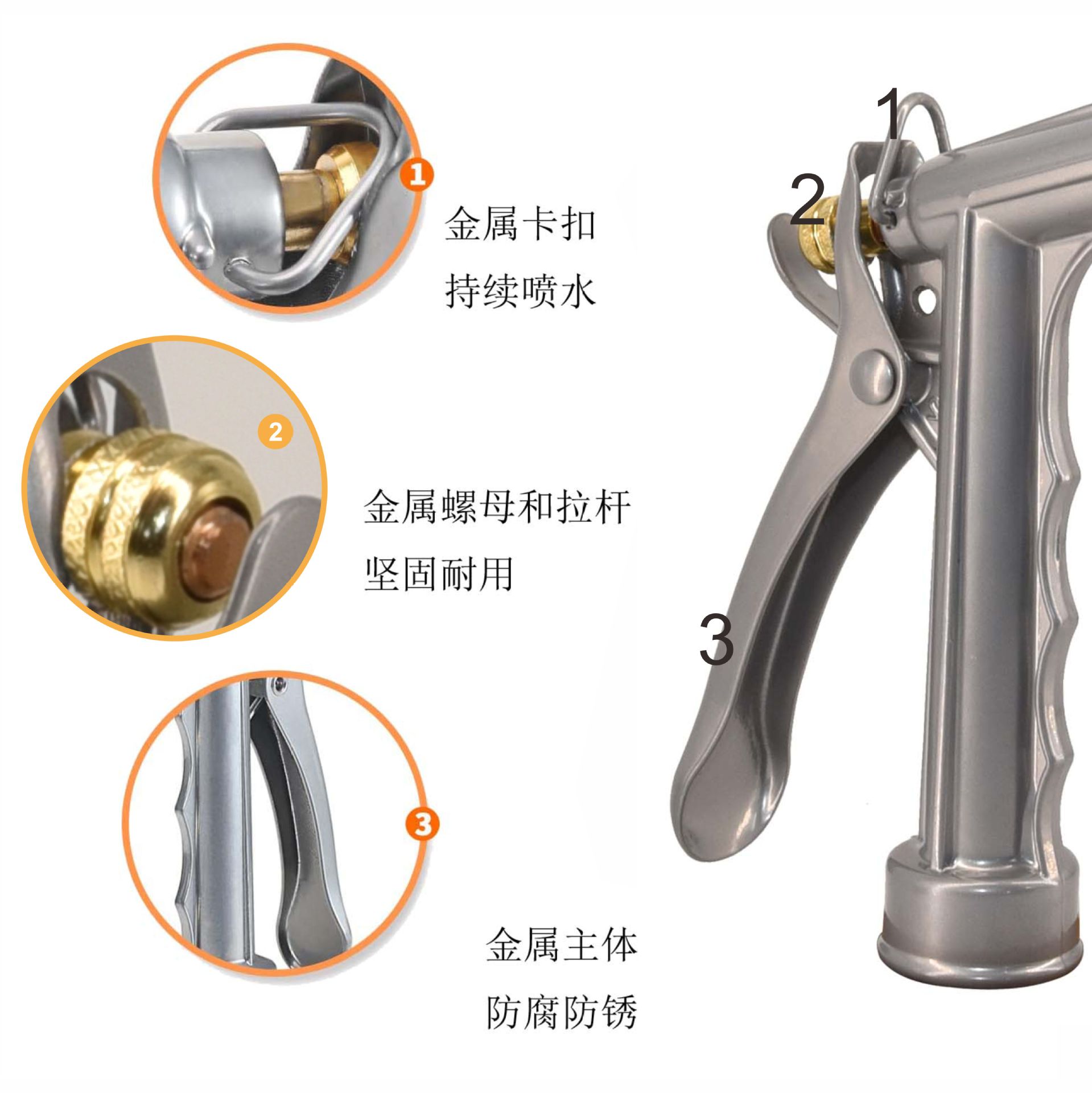 All-metal garden irrigation spray gun, 5-inch metal garden watering spray gun, garden irrigation car wash high-pressure nozzle, Southeast Asia cross-border Specification image