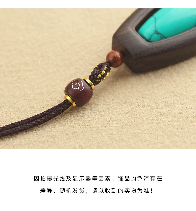 新中式仿绿松石檀木吊坠长款项链女夏高级感轻奢小众锁骨链配饰品详情5