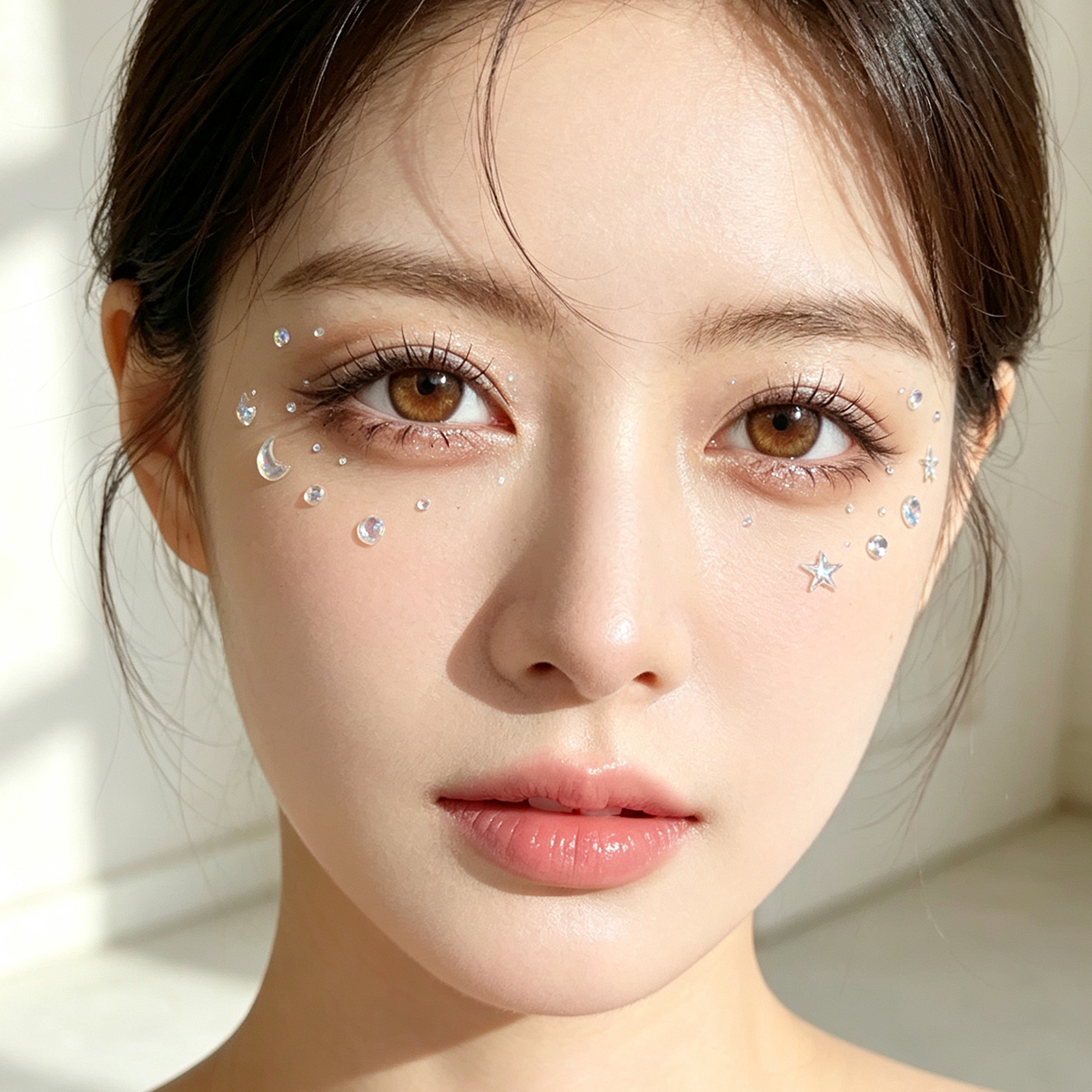 Apply star and moon ornaments on the face, eye makeup, bright diamonds, tear diamonds, diamond stickers, concert, electronic music festival stage performance, water diamond facial makeup stickers Application Scenario