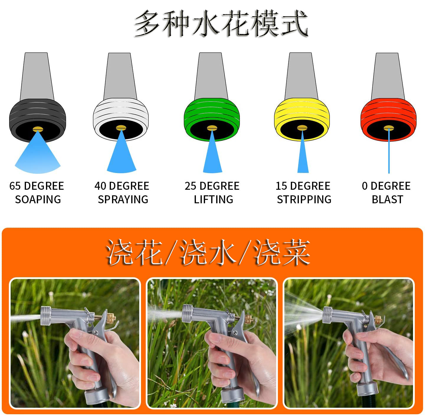 All-metal garden irrigation spray gun, 5-inch metal garden watering spray gun, garden irrigation car wash high-pressure nozzle, Southeast Asia cross-border Item Picture