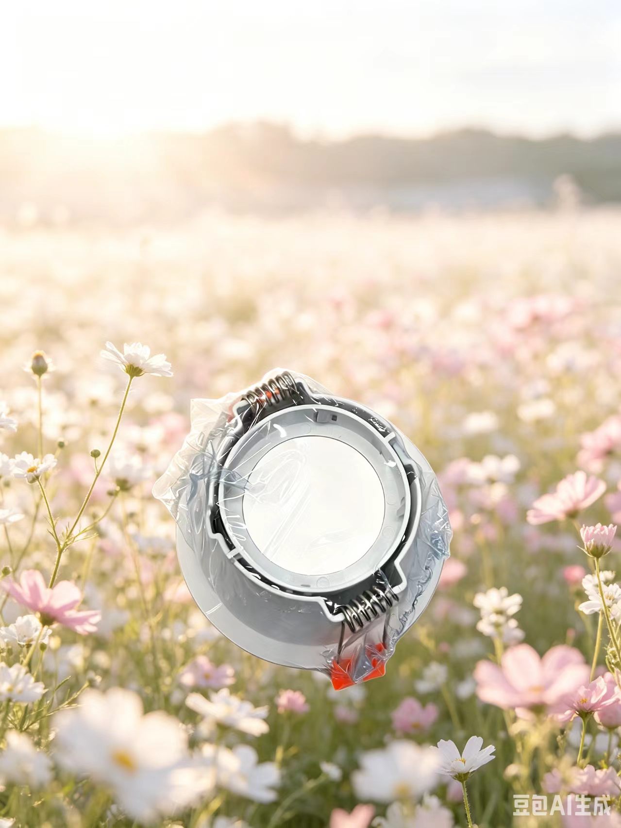The white circular crystal base sensor lamp head E27 is equipped with an orange snap-on battery box. The surface of the base is covered with a transparent plastic film details Picture