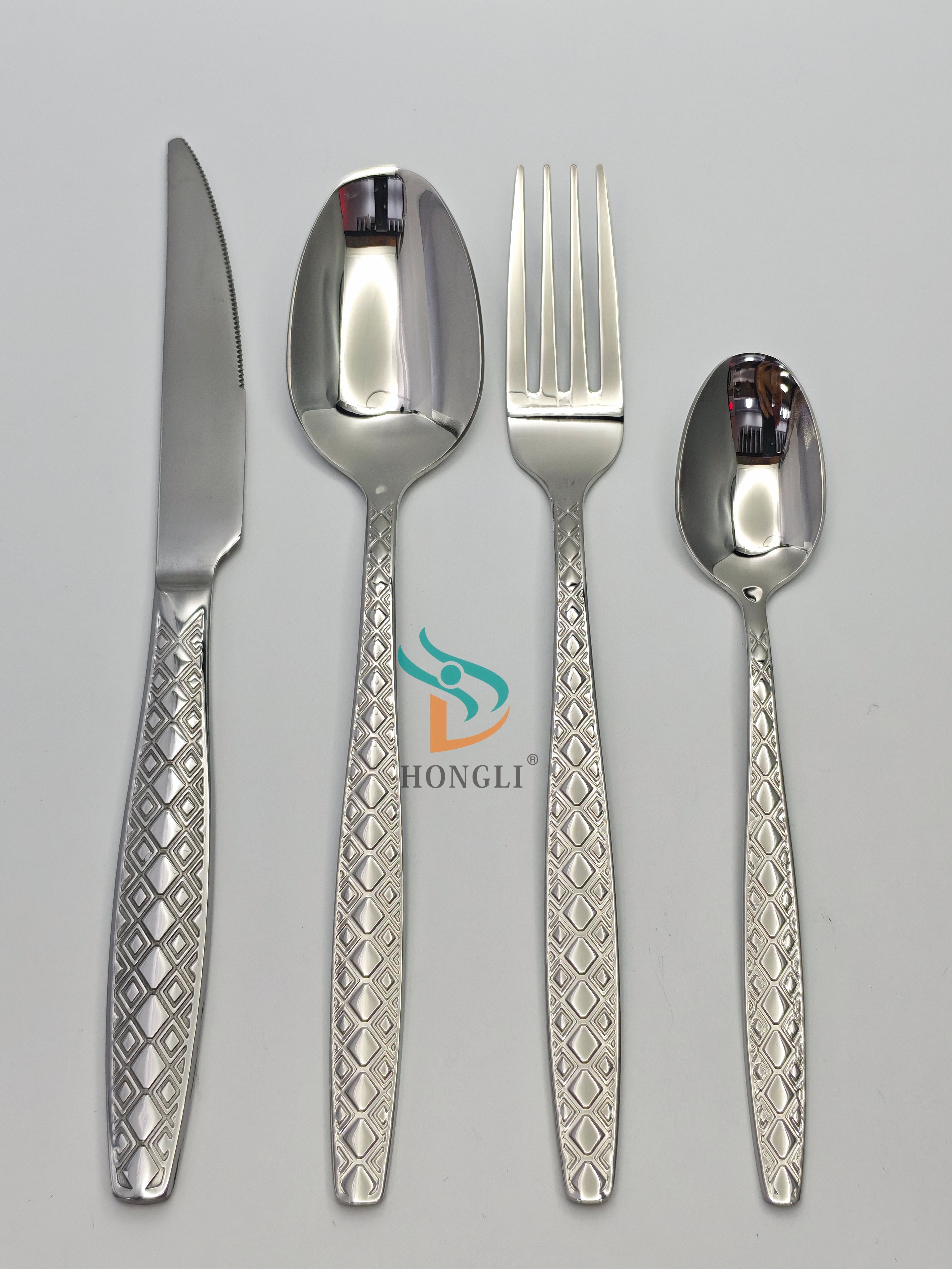 Silver stainless steel tableware set of 24 pieces, including knives, spoons and forks, black high-end gift box set of 4 main items details Picture