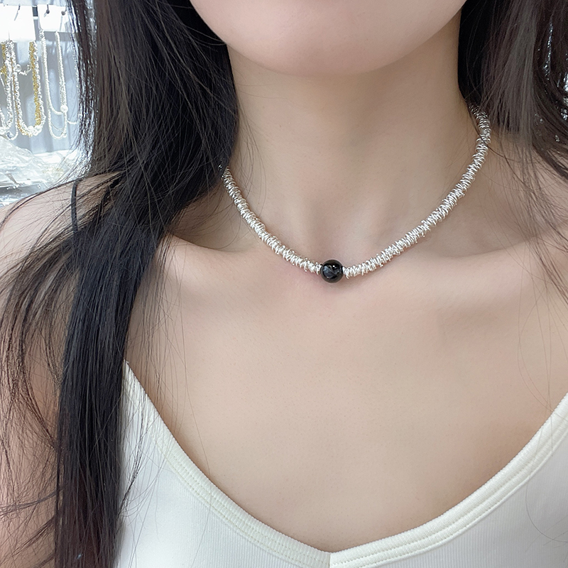 银色螺旋珠链莫比乌斯项链 不锈钢男士珍珠项链黑色圆珠饰品项链银色螺旋珠链莫比乌斯项链 不锈钢男士珍珠项链黑色圆珠饰品项链