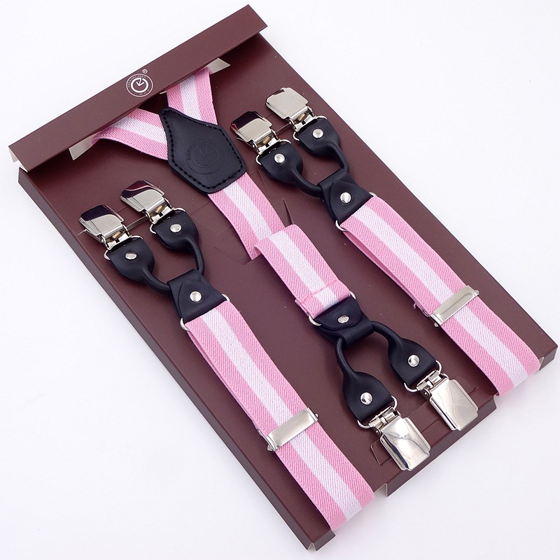 粉色条纹吊裤带 男士经典弹力腰带 adjustable suspenders详情图1