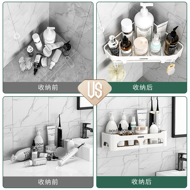 Customized bathroom and toilet storage rack, wall-mounted without drilling, shower, toilet, washbasin, and triangular storage rack detail image 6