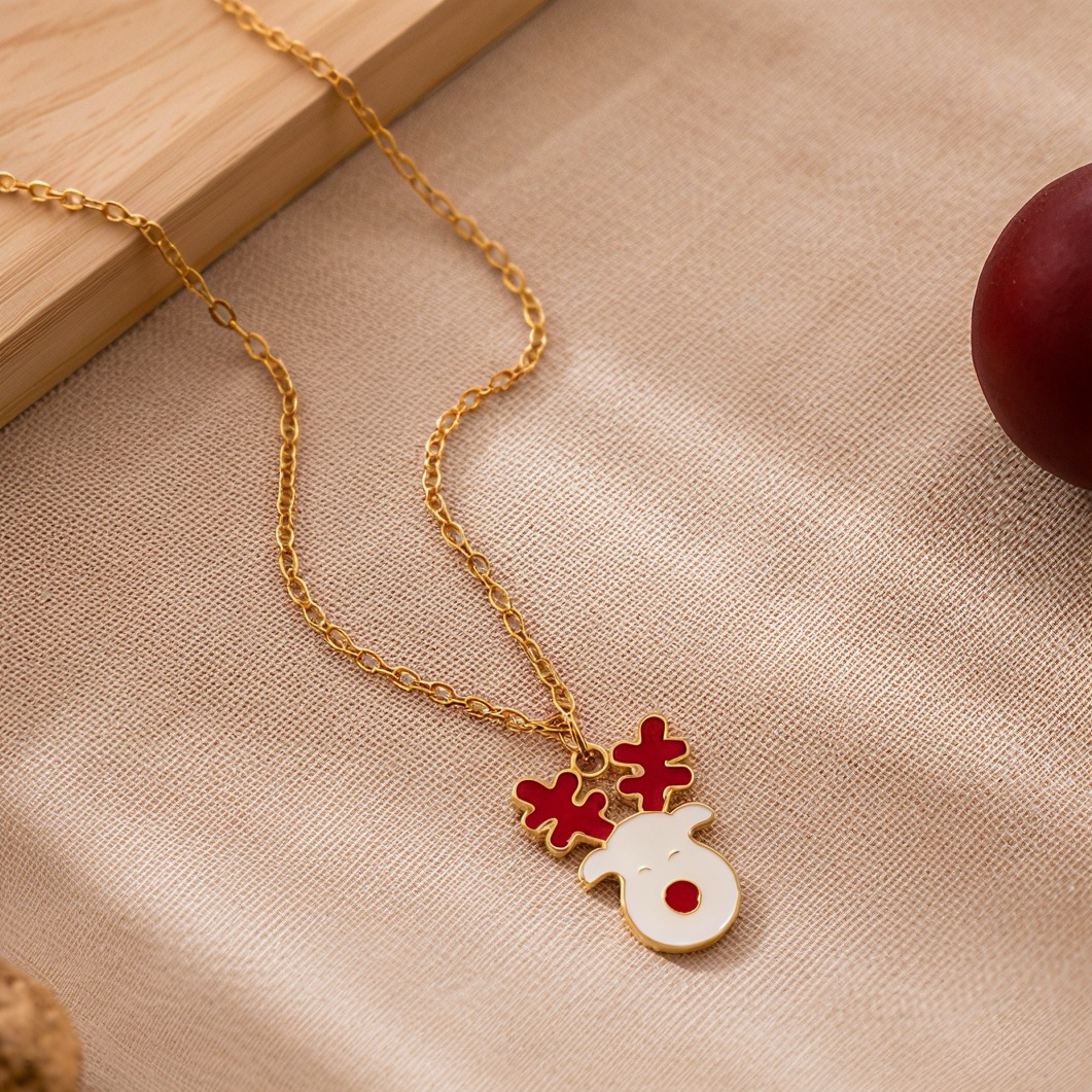 Christmas limited edition elk oil drip necklace, female stainless steel collarbone chain, niche atmosphere, cute cartoon, student autumn and winter holiday sweater chain details Picture