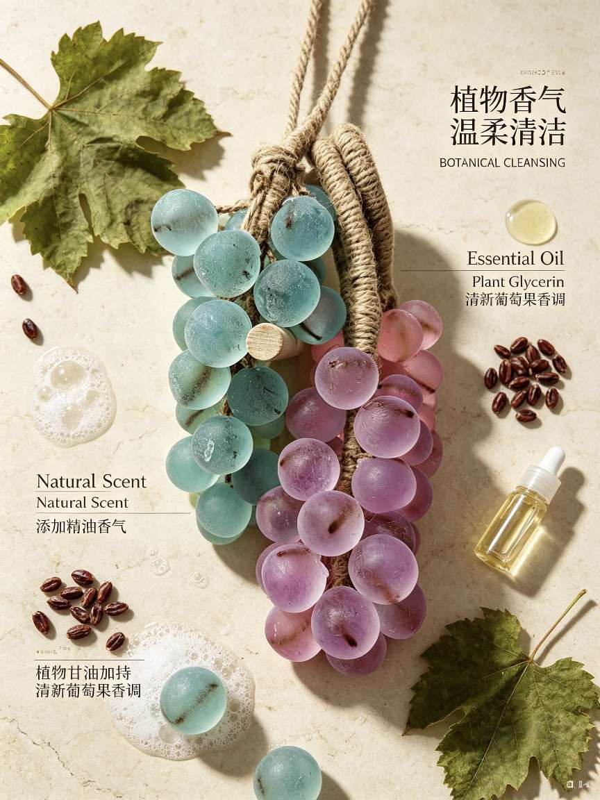 maxi limpio Colorful Grape String Essential Oil Handmade Soap Application Scenario