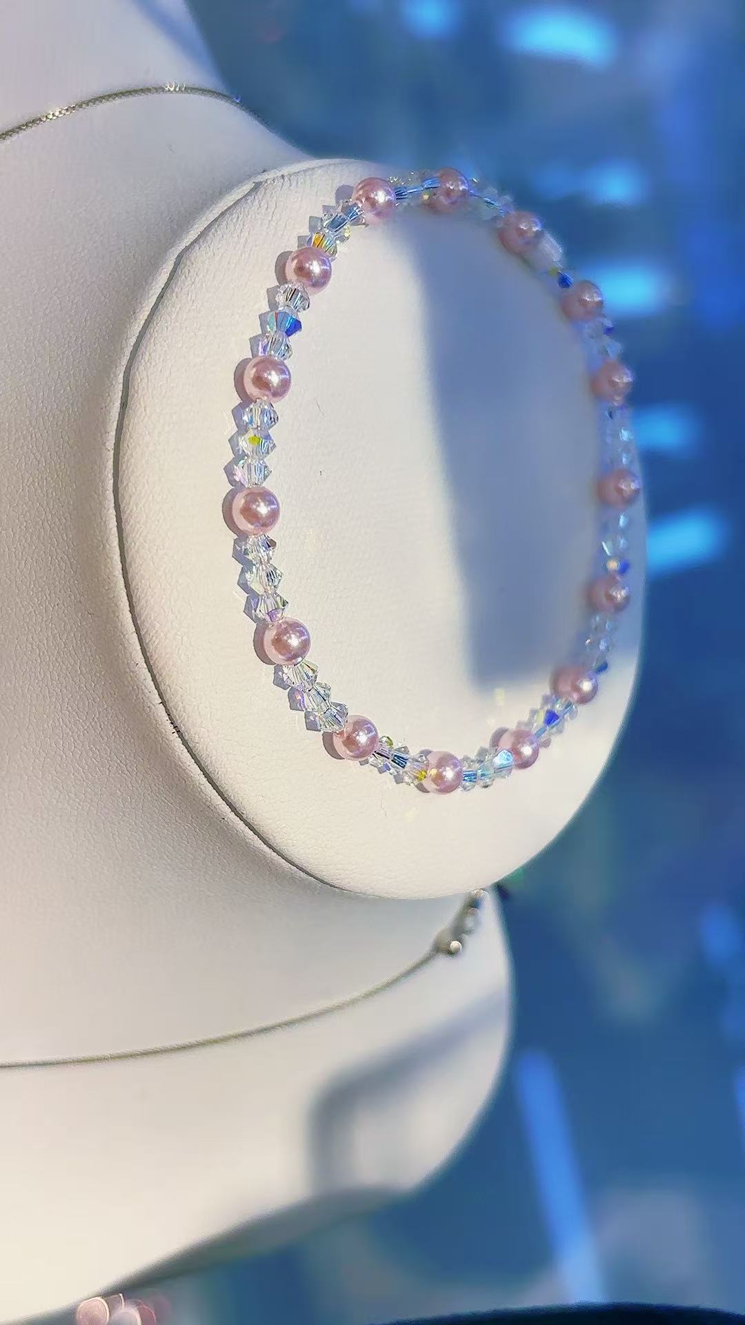 Pink pearl crystal titanium steel bracelet with glass beads, suitable for both men and women