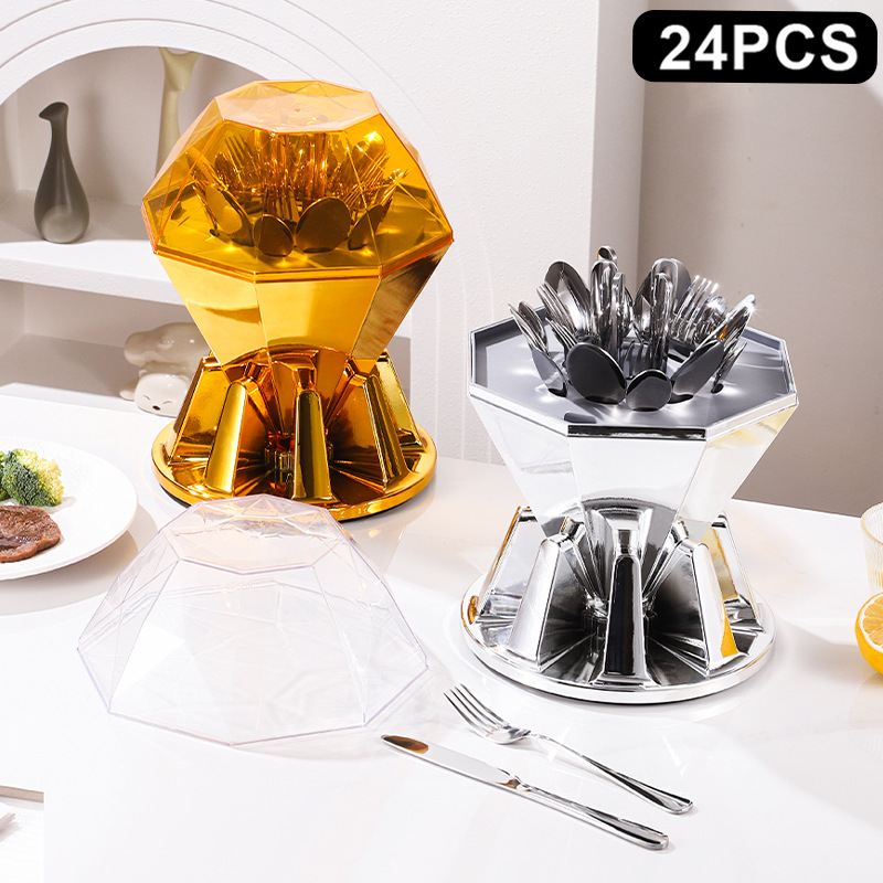 Gold and silver diamond box stainless steel tableware set, 24pieces Diamond box premium set Application Scenario