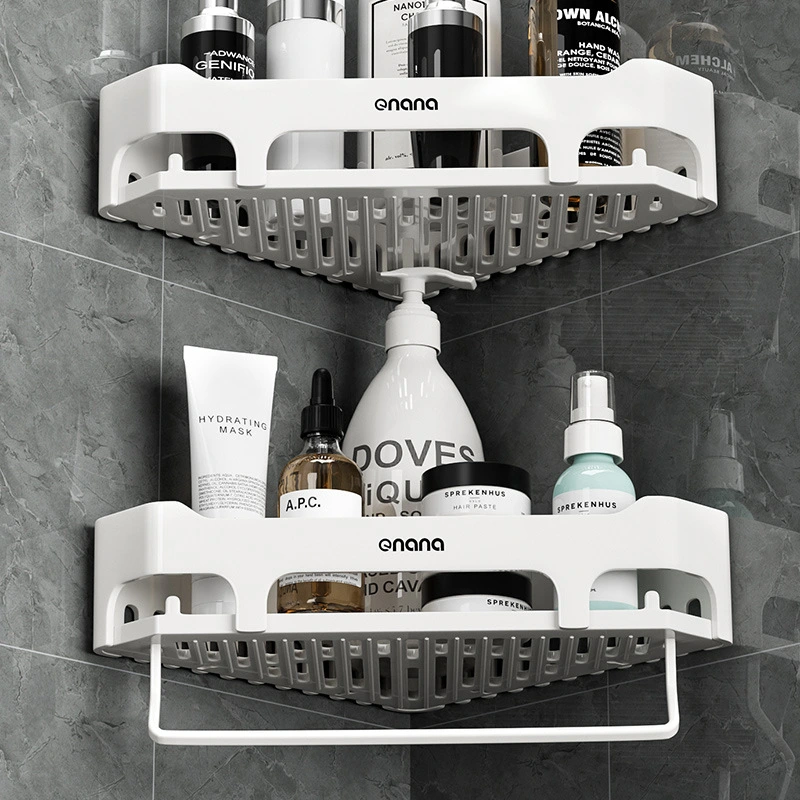 Customized bathroom and toilet storage rack, wall-mounted without drilling, shower, toilet, washbasin, and triangular storage rack detail image 9