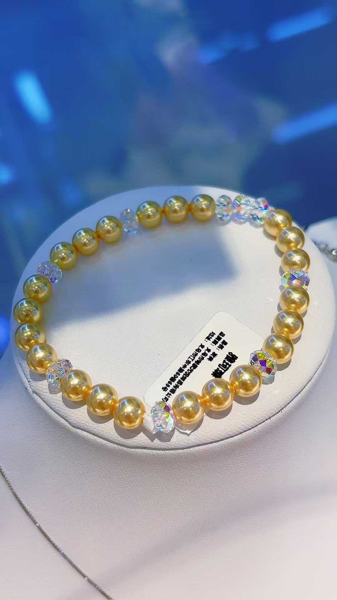 Gold pearl glass crystal titanium steel bracelet for men details Picture