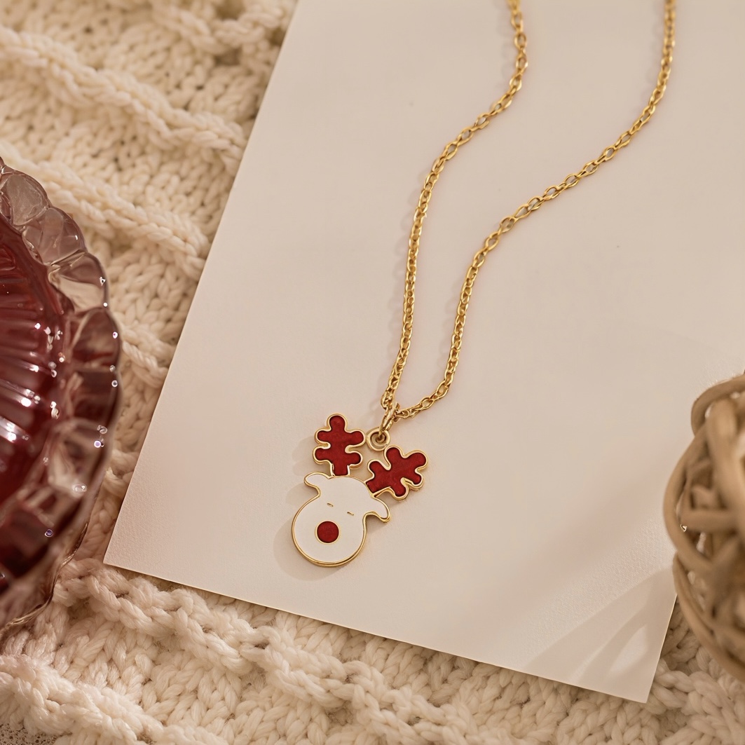 Christmas limited edition elk oil drip necklace, female stainless steel collarbone chain, niche atmosphere, cute cartoon, student autumn and winter holiday sweater chain Specification image