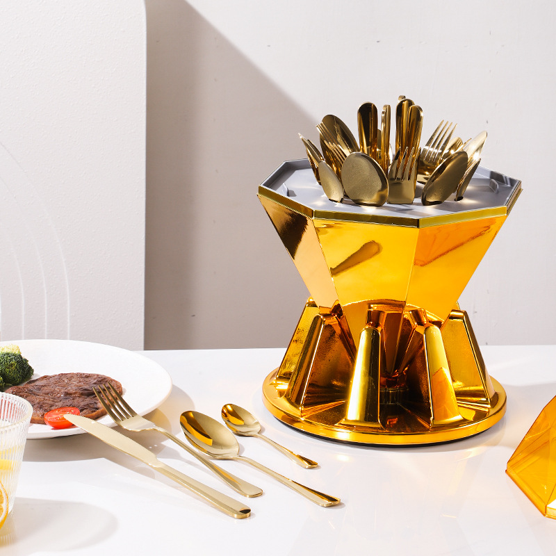 Gold and silver diamond box stainless steel tableware set, 24pieces Diamond box premium set details Picture