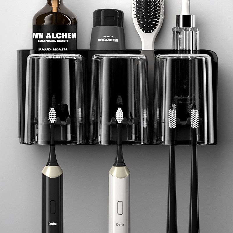 A set of toothbrush storage rack for the bathroom, a wall-mounted storage rack for mouthwash cups without holes, a toothbrush cup and toothpaste rack Item Picture