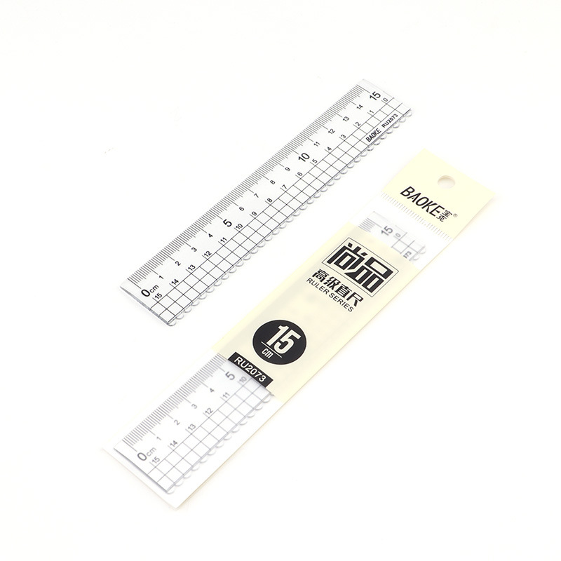 Baok transparent plastic ruler, stationery ruler, straight ruler 15cm, student exam drawing and painting tools, ruler wholesale Specification image