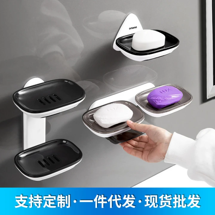 Non-drilling wall-mounted draining creative bathroom double-layer soap box rack, soap box single-layer bathroom storage rack detail image 8