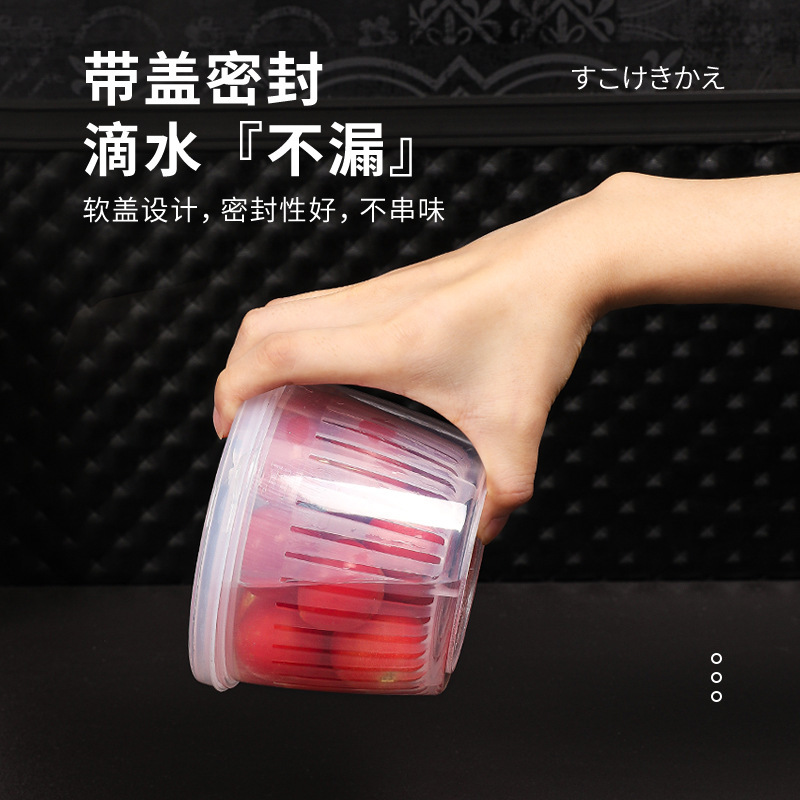 Refrigerator storage box, double-layer draining basket for scallions, ginger and garlic, vegetable, fruit and snack boxes, covered freezer small fresh-keeping box Item Picture