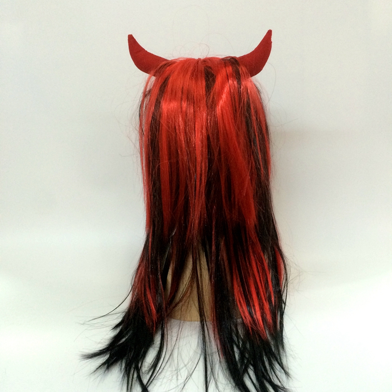 Yiwu Qianfang Toys Store's Halloween Two-color Long Straight Hair wig with ox horns Application Scenario