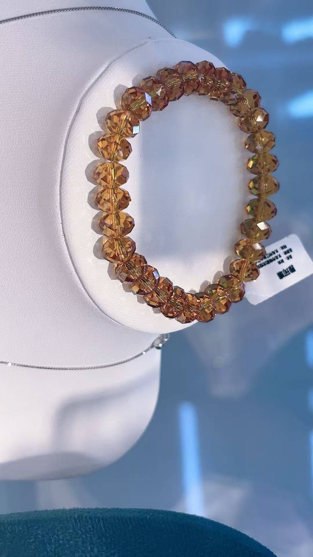 Amber-colored crystal glass titanium steel bracelet for men Specification image